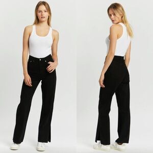 NWT Dr. Denim black wash Echo shoe cut straight split leg cotton jeans